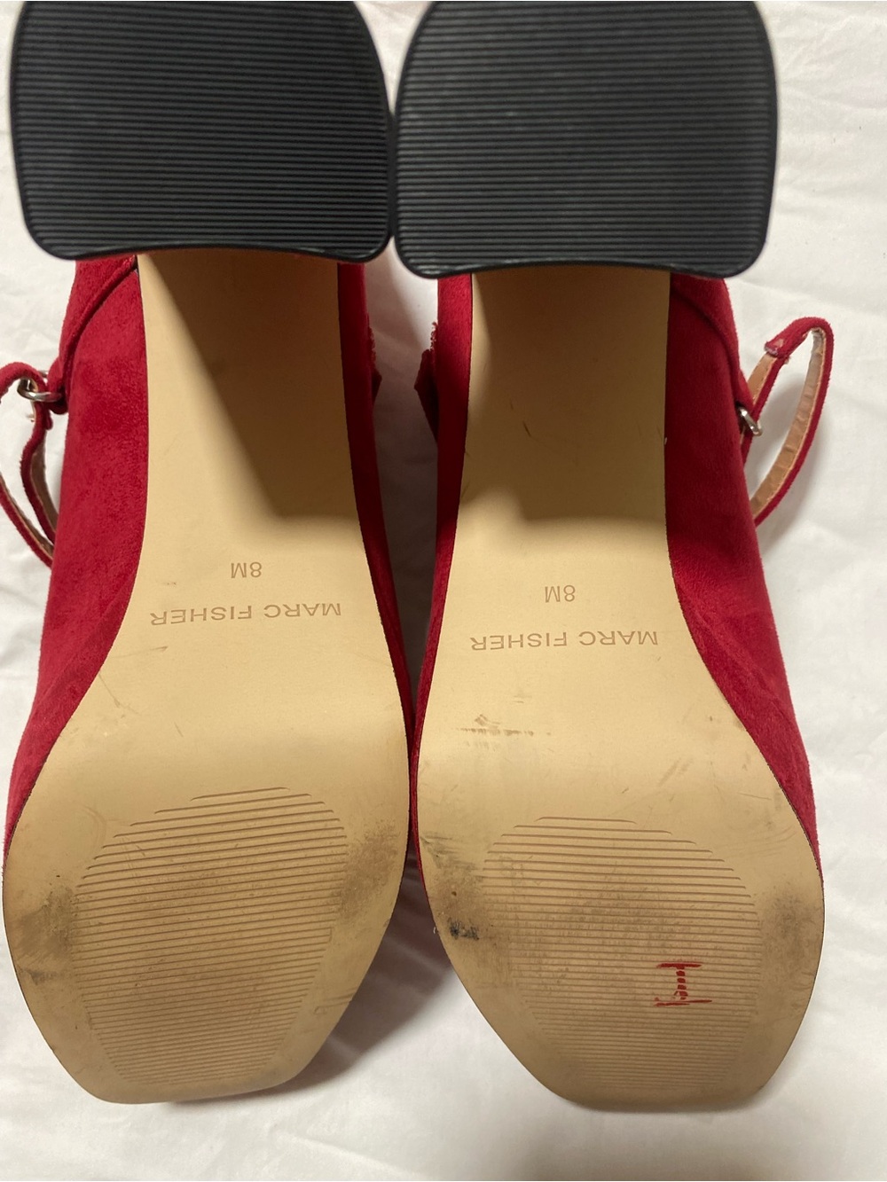 Marc Fisher Red Suede Nicoly Mary Jane Platform chunky Heels - Picture 9 of 9